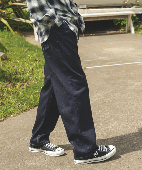 MR.OLIVE / RINSE WASH 12oz CRUNCH DEINIM / WIDE TAPERED BELTED JEANS / ミスターオリーブ リンスウォッシュ 12オンス クランチデニム / ワイドテーパード ベルト付きジーンズ